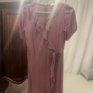 Elegant Mauve Ruffle Wrap Dress